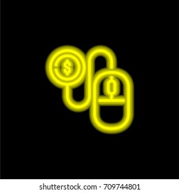 Pay per click yellow glowing neon ui ux icon. Glowing sign logo vector
