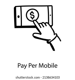 Pay per mobile doodle style icon, editable vector 

