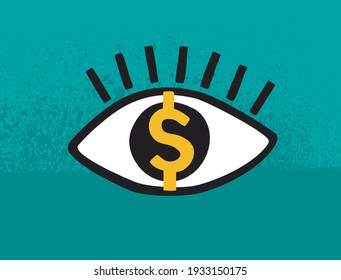 Pay per view or Views and earnings - abstarct eye with money sign instead of eyeball. Vector illustration