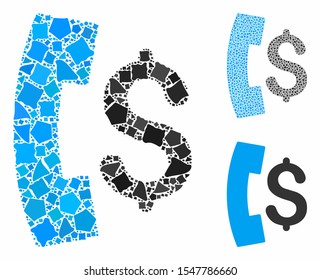 Pay phone call composition of tremulant items in various sizes and color hues, based on pay phone call icon. Vector tremulant elements are united into composition.