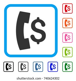 Pay Phone Call icon. Flat gray pictogram symbol in a light blue rounded frame. Black, gray, green, blue, red, orange color additional versions of Pay Phone Call vector.