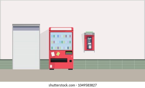 Pay phone and ending machine and Warehouse door vector. free space for text. wallpaper. background.