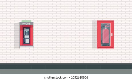 Pay phone and Fire extinguisher vector. free space for text. wallpaper. background.