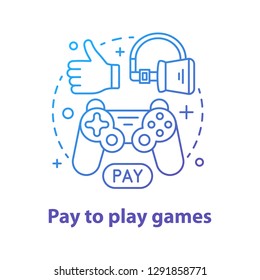 Pay to play concept icon. Digital entertainment idea thin line illustration. Play games. VR. Pastime. Buy games and apps. Vector isolated outline drawing