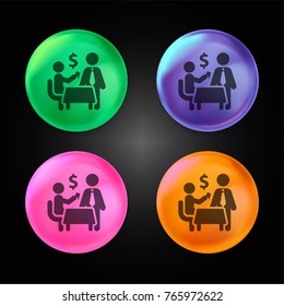 Pay in restaurant crystal ball design icon in green - blue - pink and orange.
