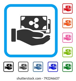 Pay Ripple Banknotes icon. Flat grey pictogram symbol in a blue rounded squared frame. Black, grey, green, blue, red, orange color additional versions of pay ripple banknotes vector.