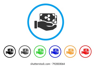 Pay Ripple Banknotes rounded icon. Style is a flat gray symbol inside light blue circle with additional color variants. Pay Ripple Banknotes vector designed for web and software interfaces.