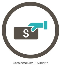 Pay rounded icon. Vector illustration style is flat iconic bicolor symbol, grey and cyan colors, white background.