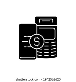 Pay Service Black Glyph Icon. Medical Billing. Fee-for-service. Payment Method. Paying With Cash, Credit Card, Health Savings Account. Silhouette Symbol On White Space. Vector Isolated Illustration