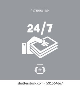 Pay services 24/7 - Yen - Vector web icon