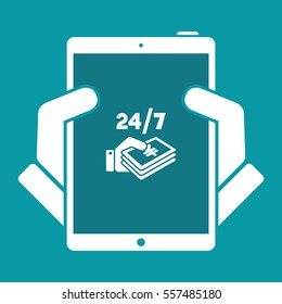 Pay services 24/7 - Yen - Vector web icon