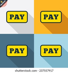 Pay sign icon. Shopping button. Four squares. Colored Flat design buttons. Vector