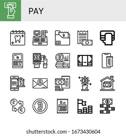 Bezahlen Sie einfache Symbole Set. Enthält Symbole wie Insert-Münz, Termin, Kasse, Rechnung, Zahlungsmethode, Zahlung, ATM, Payment Terminal, Bitcoin, kann für Web, Mobile und Logo verwendet werden