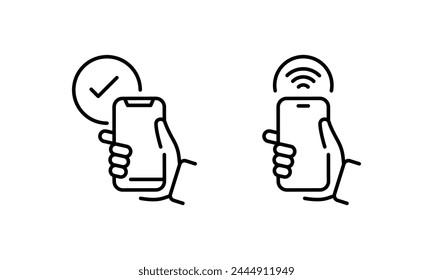 Pay with smartphone. Payment icons. NFC payment icons. Phone banking. NFC