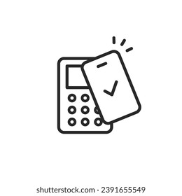 Paga con smartphone. Icono de vector simple.