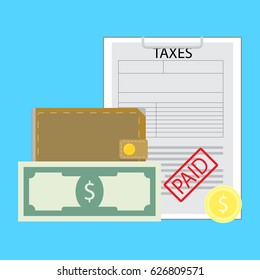 Pay tax concept. Payday payment banknote money, vector illustration