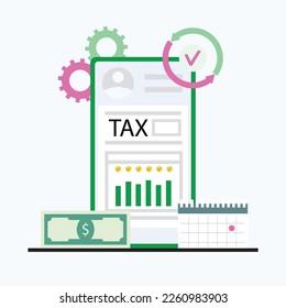 Pay taxes on internet banking online, time for payment. Vector of tax online financial, time to banking calculate, electronic return and reminder illustration