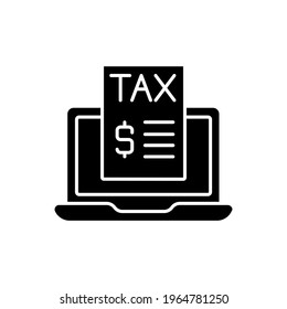 Pagar impuestos usando el icono de teclado del ordenador. Impuestos. Símbolo de contorno. Dibujo de contorno aislado del vector.