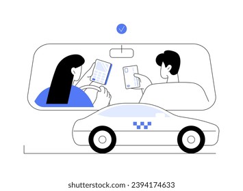 Pay for a taxi with a card abstract concept vector illustration. Man pays for a taxi ride with a card, commercial city transport, urban transportation, cab driver with terminal abstract metaphor.