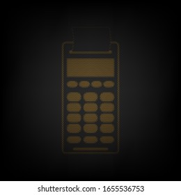 Pay terminal. NFC payments sign. Icon as grid of small orange light bulb in darkness. Illustration.