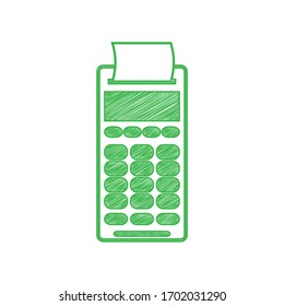 Pay terminal. NFC payments sign. Green scribble Icon with solid contour on white background. Illustration.