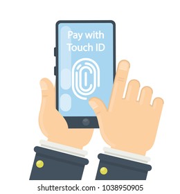 Pay with touch id on smartphone with finger print.