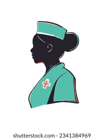 Pay tribute to nurses' compassion and care with this poignant illustration of a nurse silhouette. Gratitude for their healing touch. Vector illustration.