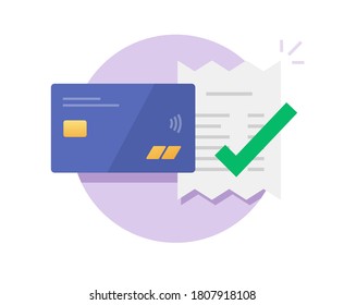 Pay using bank credit card processed approved icon vector, payment completed successful with check mark, electronic digital money paying bill invoice transaction concept, valid verified checkout