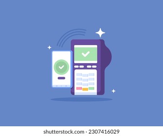 pay using EDC or Electronic Data Capture and smartphone. non-cash payment instruments. The payment method uses NFC. services and technology. mobile application. illustration concept design. vector