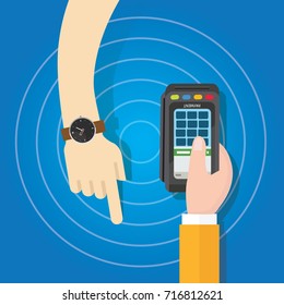 pay using smart watch payment method electronic transaction hand holding 