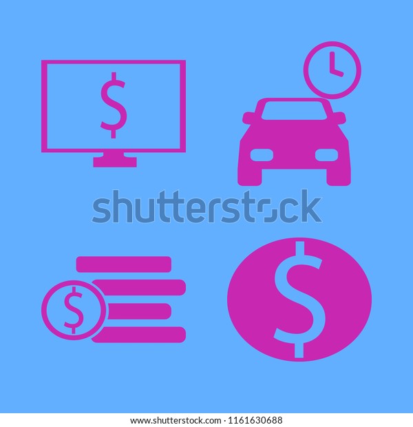 pay vector icons set. with\
dollar symbol computer, dollar coin, parking time and dollar coins\
in set