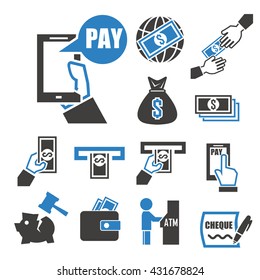 pay, wage, money icon set