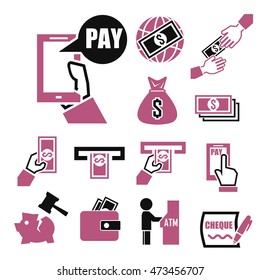 pay wage, money icon set