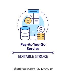 Pay as you go service concept icon. Data storage. Serverless computing abstract idea thin line illustration. Isolated outline drawing. Editable stroke. Arial, Myriad Pro-Bold fonts used