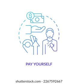 Pay yourself blue gradient concept icon. Owner salary. Managing small business finances tip abstract idea thin line illustration. Isolated outline drawing. Myriad Pro-Bold font used