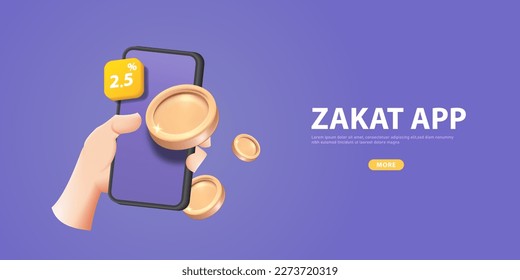 Pagar Zakat o diseño plano de donar o de la aplicación Zakat en línea para el concepto de Ramadán 3D