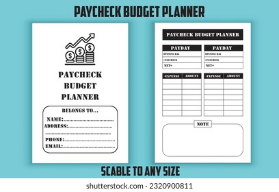 Paycheck budget planner. Expense tracker. Low content kdp interior design template