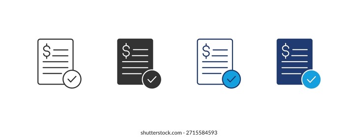 Conjunto de iconos de cheque de pago Colección de estilos múltiples