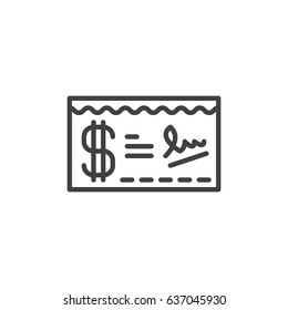 Paycheck line icon, outline vector sign, linear style pictogram isolated on white. Symbol, logo illustration. Editable stroke. Pixel perfect