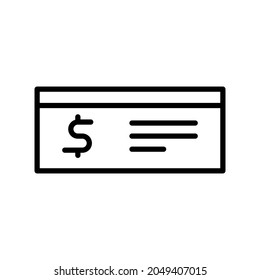 Paycheck linear vector icon. Logo outline banking checkbook template or cheque book and financial transfers. Isolated modern digital purchase concept. Payment element for web design and apps