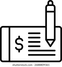 Lohnscheck, Vektorgrafik, Gehaltszahlung und Mitarbeitereinkommenskonzept, Lohn- und Gehaltsabrechnung und Finanzmanagement-Design. Liniensymbol