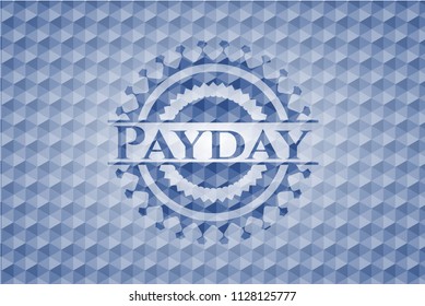 Payday blue badge with geometric pattern background.