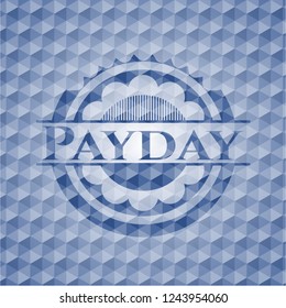 Payday blue badge with geometric pattern background.