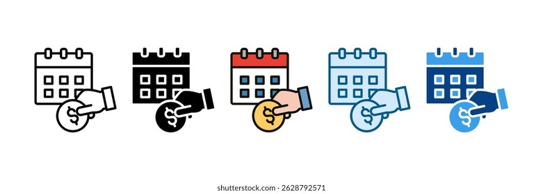 Conjunto de iconos de calendario de día de pago Colección de estilos múltiples