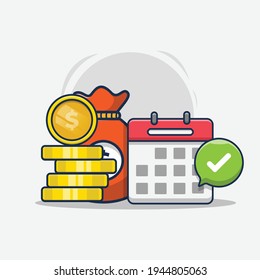 Payday Checklist Icon Illustration On Calendar. Flat Cartoon Style