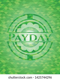 Payday green emblem with mosaic ecological style background. Vector Illustration. Detailed.