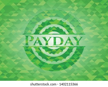 Payday green emblem with triangle mosaic background. Vector Illustration. Detailed.