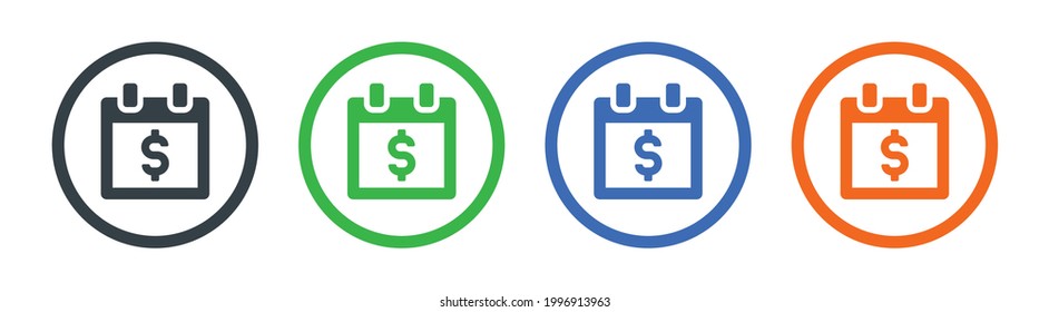 Payday icon. Financial concept. Calendar with dollar symbol isolated on white.