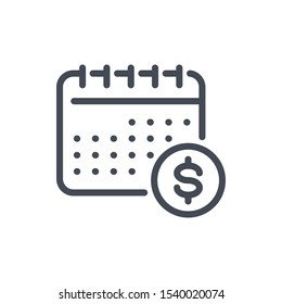 Payday Line Icon. Calendar With Dollar Coin Vector Outline Sign.