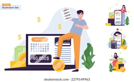Concepto de calendario de préstamos a día de pago. Ilustración de vector de pago mensual.